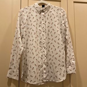Ann Taylor Owl Print Button Down Shirt Size 6